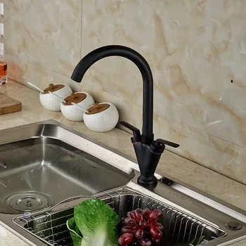 Two Handles Swivel Rotation Kitchen Sink Faucet Oil Rubbed Bronze Brass Kitchen Mixer Taps
