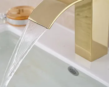 NEW Gold Brass Waterfall Spout Batrhroom Sink Basin Faucet Mixer Tap Deck Mounted
