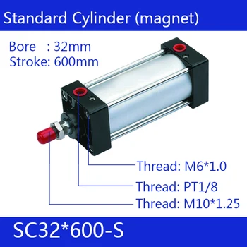 SC32*600-S Standard air cylinders valve 32mm bore 600mm stroke single rod double acting pneumatic cylinder