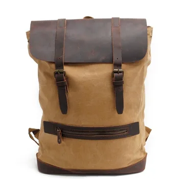 Canvas Men's Backpack Youth Laptop backpack Schoolbag Large Capacity Vintage Military Travel Bag Rucksack ArmyGreen School Bags