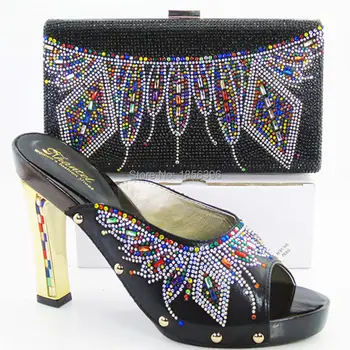 DSG16-100, Hot selling Italian Shoes and Bag set with crystal lady Shoes Matching Bag set African high hell Shoes match bag set