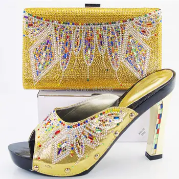 DSG16-100, Hot selling Italian Shoes and Bag set with crystal lady Shoes Matching Bag set African high hell Shoes match bag set