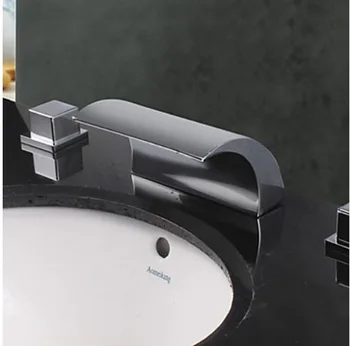 Contemporary Arcuate Spout Waterfall LED Changing Color Bathroom Sink Faucet Basin Mixer Tap