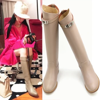 Women 's boots high jackboat winter new tide flat boots large size Martin straight boots famous designers for women