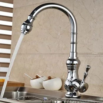 Contemporary Chrome Brass Kitchen Faucet Vessel Sink Mixer Tap Deck Mounted Hot and Cold Water