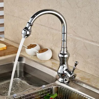 Contemporary Chrome Brass Kitchen Faucet Vessel Sink Mixer Tap Deck Mounted Hot and Cold Water