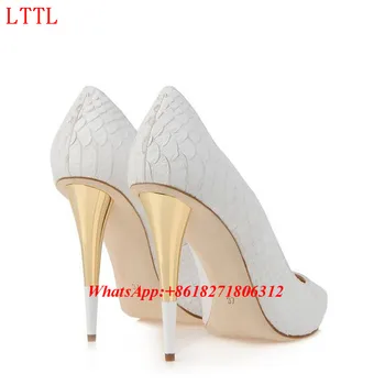 Fashion Designer Talon Femme Gold Spike Heel Ladies Pumps Alligator Leather Black White Party Shoes Woman Pointed Toe High Heels