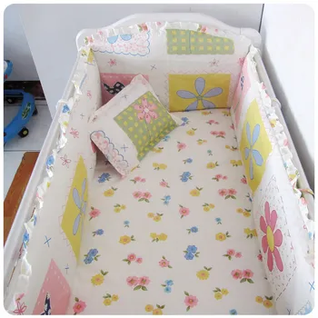 Promotion! 6PCS cotton crib baby bedding sets, bed linen crib set (bumper+sheet+pillow cover)