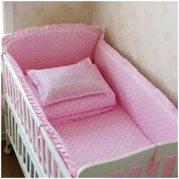 Promotion! 6PCS baby bedding set Baby Product cotton crib bed set baby bed linen (bumper+sheet+pillow cover)