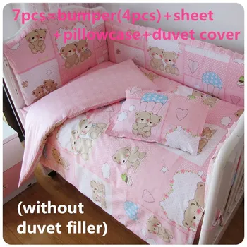 Promotion! 6/7PCS Cute Baby Cot Set Cotton Crib Set For Kids, Baby Bedding Set Unpick, 120*60/120*70cm