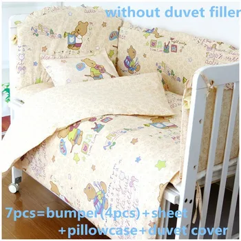 Promotion! 6/7PCS customize baby bedding kit bed around bed quilt cover pillow cot bedding set , 120*60/120*70cm