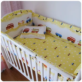 Promotion! 6PCS Car Baby Bedclothes For Cot and Cribs Reusable And Washable Baby Bedding Set (bumper+sheet+pillow cover)