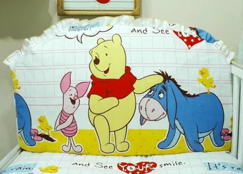 Promotion! 6PCS Bear Baby Bedding Set Unpick,Crib Sheet,Comfortable Cartoon Printed Crib Bed Set (bumper+sheet+pillow cover)