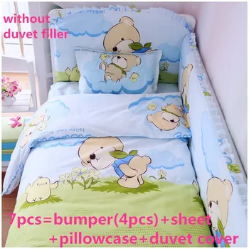 Promotion! 6/7pcs Cot Crib Bedding Set Bed Linen Baby Bed Set Cotton Baby Bedclothes , 120*60/120*70cm