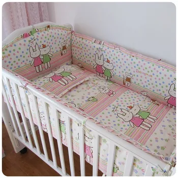Promotion! 6PCS Cot Baby Bedding Sets Nursery Bedding bed linen Cot Kit set (bumper+sheet+pillow cover)