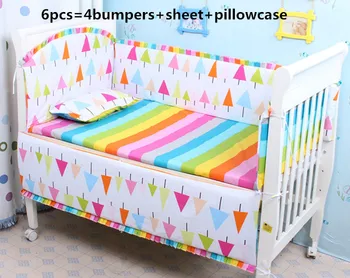 Promotion! 6/7PCS Newborn Crib Bedding Set Accessories in Stock,Baby Bedding Set, 120*60/120*70cm