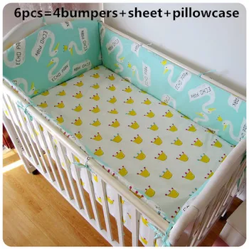 Promotion! 6PCS Baby Crib Nursery Bedding Set natural cotton (bumper+sheet+pillow cover)