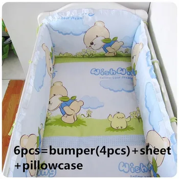 Promotion! 6/7PCS crib baby bedding set cotton bsby bumpers baby cot jogo de cama ,120*60/120*70cm