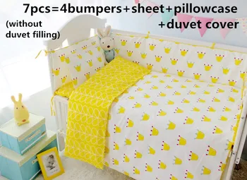 Promotion! 6/7PCS With Filler Unisex Baby Crib Bedding Sets Cotton,Set in Bed,Designer Bedding Brand,Duvet Cover,120*60/120*70cm