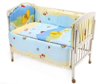 Promotion! 6PCS Bear nursery bedding character crib bedding set cotton baby bedclothes (bumper+sheet+pillow cover)