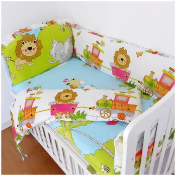 Promotion! 6PCS Lion baby bed set, baby bumper baby bedding bumper,crib bedding set (bumper+sheet+pillow cover)