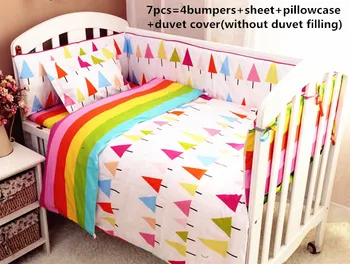 Promotion! 6/7PCS baby bedding set cotton curtain crib bumper baby sets baby bed arround bumper ,Duvet Cover,120*60/120*70cm