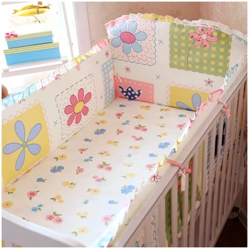 Promotion! 6PCS Baby bedding piece set baby bed cotton breathable bed around fitted bed sheets (bumper+sheet+pillow cover)