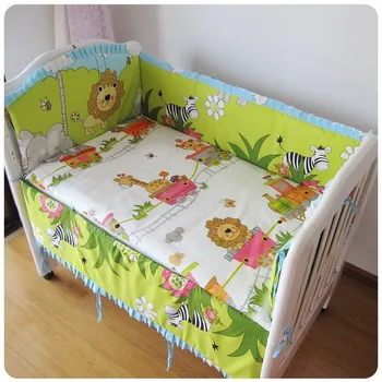 Promotion! 6PCS Forest baby crib bedding set bed linen cotton curtain crib bumper baby cot sets (bumper+sheet+pillow cover)