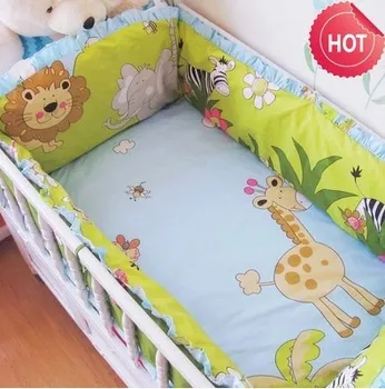 Promotion! 6pcs Lion baby crib bedding cotton baby bedding set baby cot (bumpers+sheet+pillow cover)