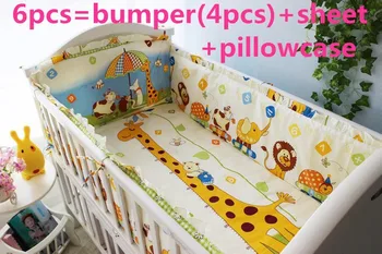 Promotion! 6/7PCS Cotton Baby Crib Bedding Set for Girls Boys Cartoon Newborn Baby Bed Linen , 120*60/120*70cm