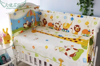 Promotion! 6/7PCS Cotton Baby Crib Bedding Set for Girls Boys Cartoon Newborn Baby Bed Linen , 120*60/120*70cm