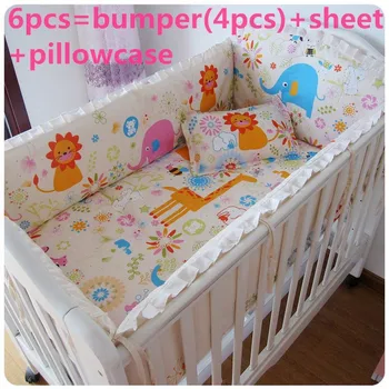 Promotion! 6/7PCS  Cotton Baby Girl Crib Bedding Set Baby Bumper Set ,120*60/120*70cm
