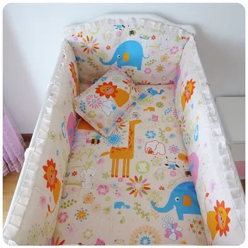 Promotion! 6/7PCS  Cotton Baby Girl Crib Bedding Set Baby Bumper Set ,120*60/120*70cm