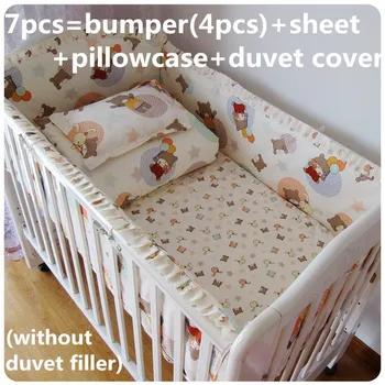 Discount! 6/7pcs baby bedding set cotton curtain crib bumper baby cot sets baby bed,120*60/120*70cm