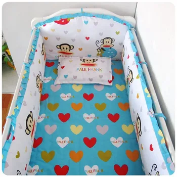 Promotion! 6PCS Cotton Baby Cot Bedding Set baby bedclothes Cot bed Sheet crib bedding set,include(bumper+sheet+pillow cover)