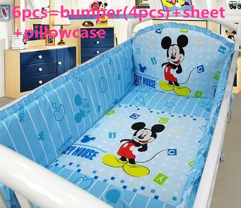 Promotion! 6PCS cotton baby bedding set curtain crib bumper (bumper+sheet+pillow cover)