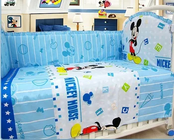 Promotion! 6PCS cotton baby bedding set curtain crib bumper (bumper+sheet+pillow cover)