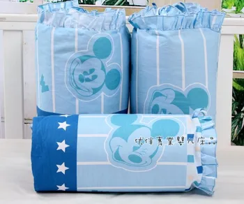 Promotion! 6pcs Mickey Mouse Cotton Baby Nursery Cot Crib Bedding Set for Girl and Boy (bumpers+sheet+pillow cover)