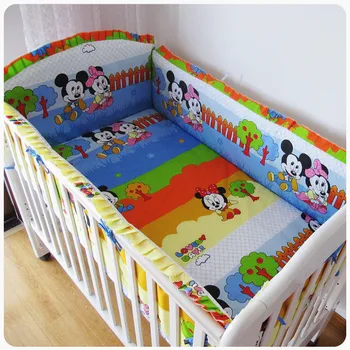 Promotion! 6pcs baby cot bedding set baby boy crib bedding set cartoon baby crib set ,(bumper+sheet+pillow cover)