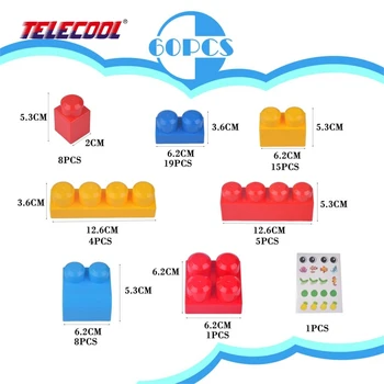 TELECOOL 60 Piece/Set 2cm-12.6cm Classic Big Building Blocks Educational Inspired Learning Kids Toys Compatible with Lepin