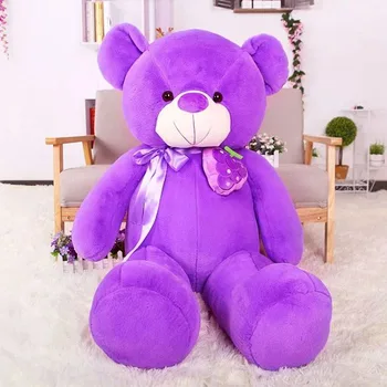 2017 New Stuffed plush Purple Bear Cloth Doll Grape Teddy bear Bowtie Sleep Pillow Cushion Animals Doll kids gift Drop 80cm