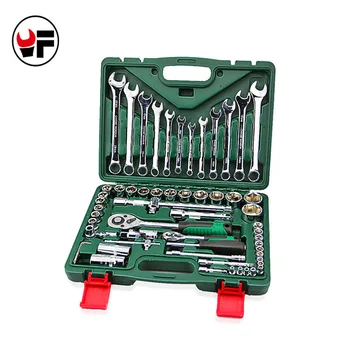 61pcs torque socket wrench set with ratchet spanners llave carraca 1/4 hand tools universal head for car repairs kit DN104