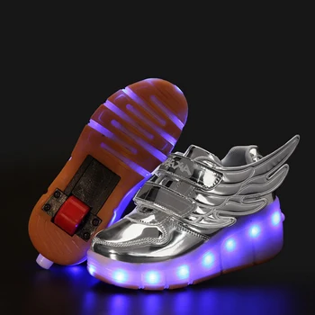 Glowing Children Roller Shoes with Wheels Kids Led Light up Wing Shoes Sneakers for Boys Girls tenis infantil BZX-1