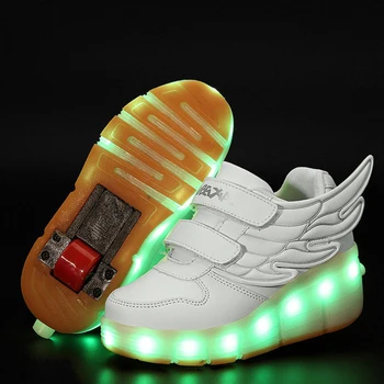 Glowing Children Roller Shoes with Wheels Kids Led Light up Wing Shoes Sneakers for Boys Girls tenis infantil BZX-1
