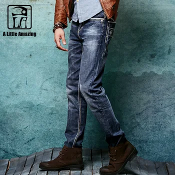 2016 Autum Cotton Mens Denim Jeans Straight Darkded Vintage Washed 3D Crinkle Resin Washing Casual Pants 146043-6