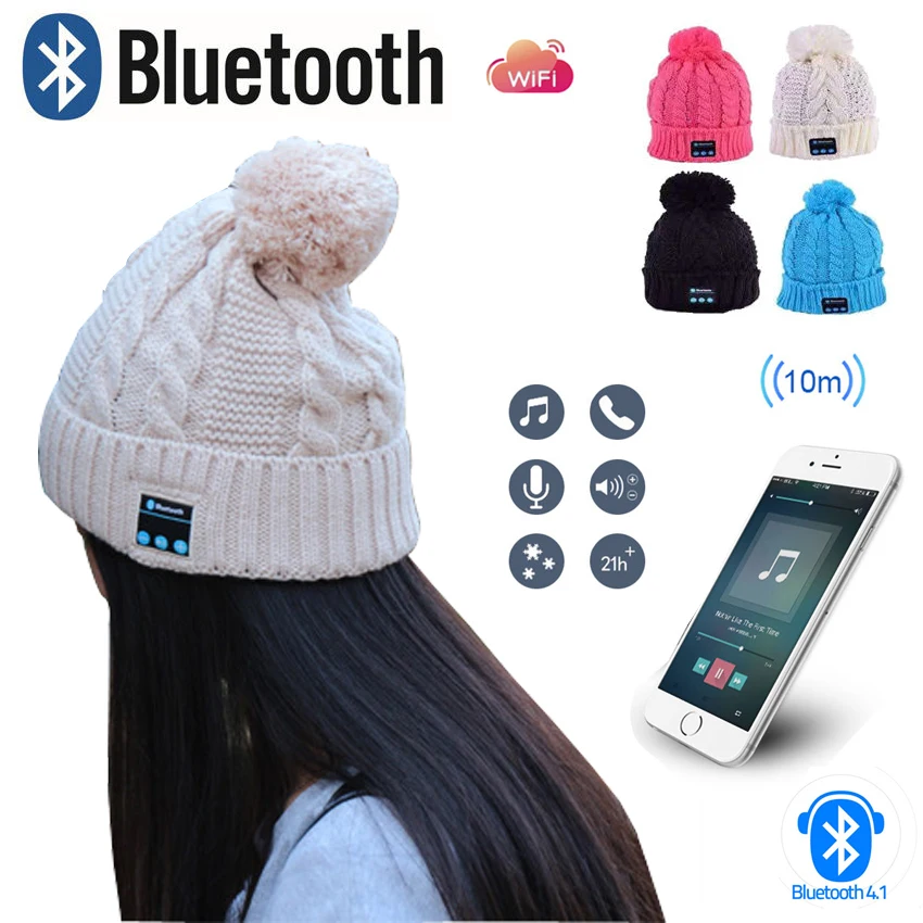 New Bluetooth Beanie Knitted Winter Hat headset Hands-free Music Mp3 Speaker Mic Cap Magic Sport Hats for Women & Girl LR3340