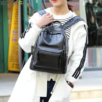 New PU Leather Backpack Korean Women Backpack Leisure Student School Bag For Teenager Girls Soft PU Leather Women Bag Mochila