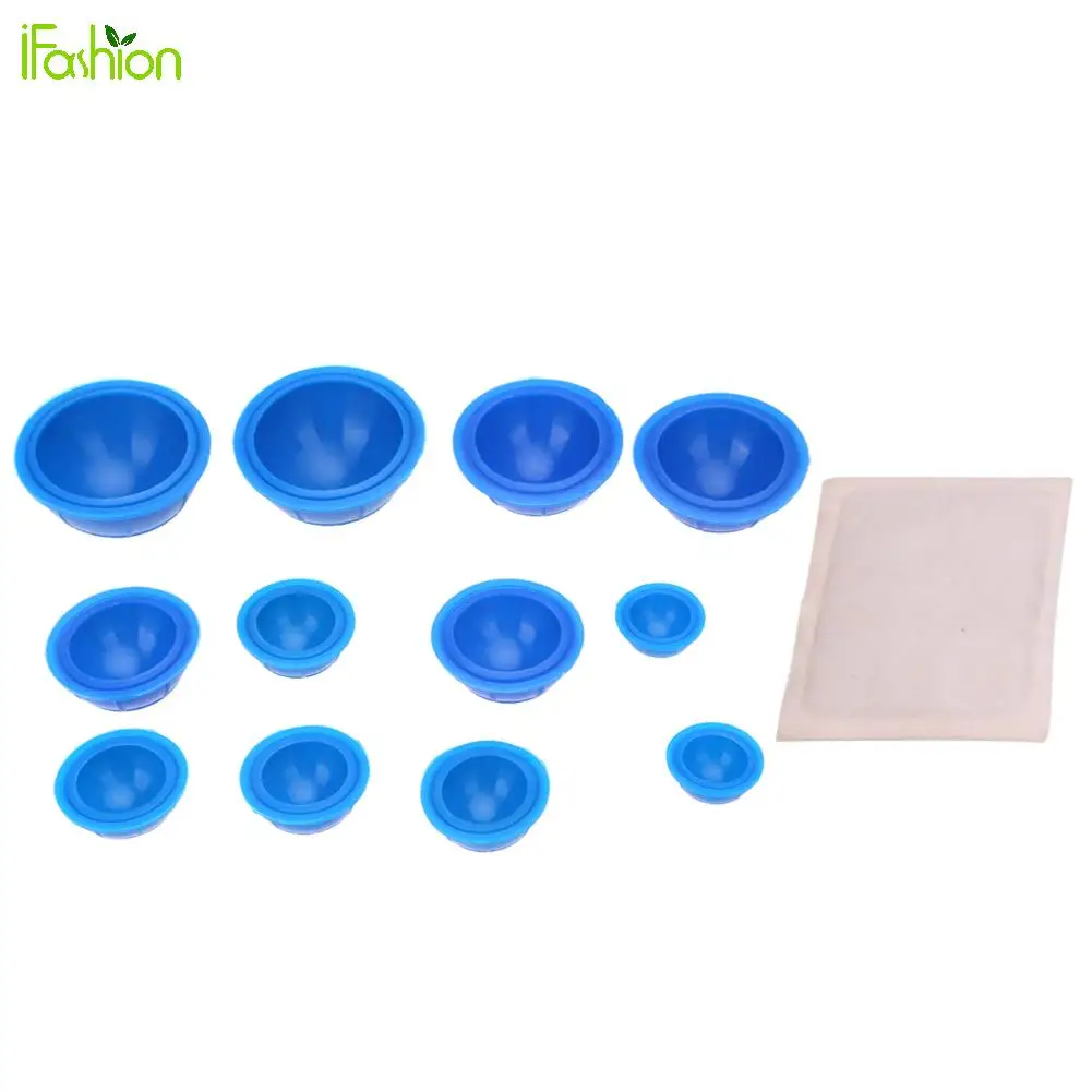 12Pcs Silicone Massage Vacuum Therapy Body Cups Cupping Set + Moxa Paste Full Body Massager Kits Health Care