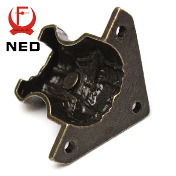 NED 4pc Antique Brass Jewelry Chest Wood Box Decorative Feet Leg Corner Bracket Protector For Furniture Cabinet Protect Hardware