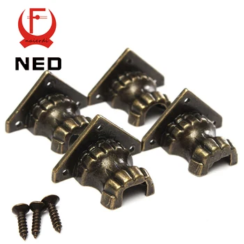 NED 4pc Antique Brass Jewelry Chest Wood Box Decorative Feet Leg Corner Bracket Protector For Furniture Cabinet Protect Hardware